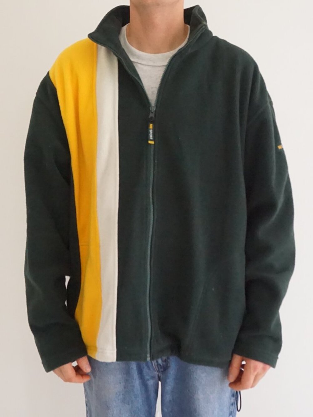 Vintage Northern Elements Green Yellow Colour Block Full Zip Fleece Jacket L